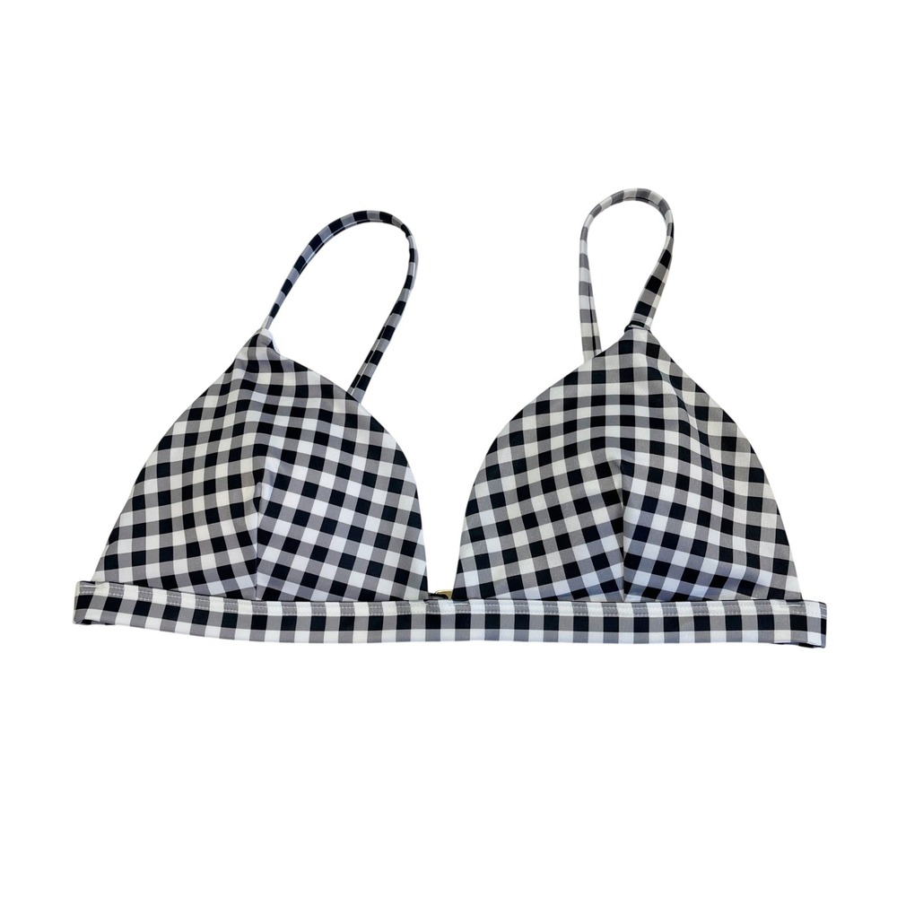 NEW Hollister Gingham Triangle Bikini Top Black White Plaid Swim Wireless MEDIUM
